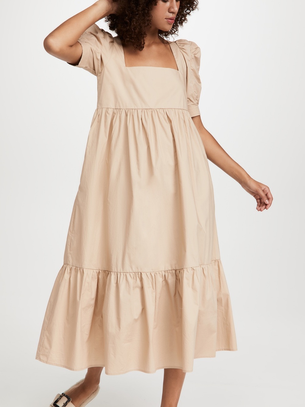 En Saison Cotton Poplin Tiered Maxi Dress Tan Size Small